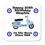 Vespa Style On The Move Since... Personalised Birthday Coaster